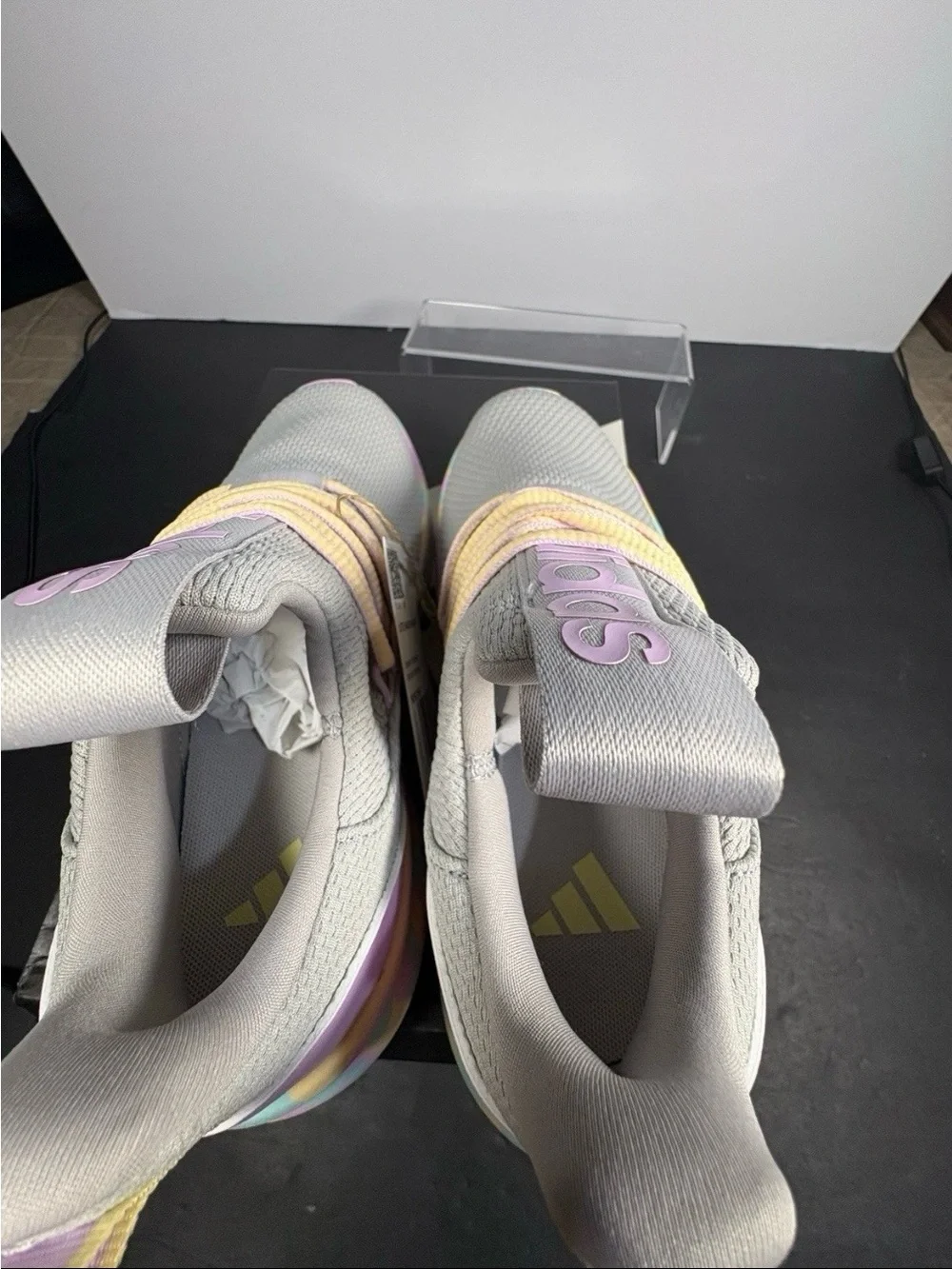 adidas Kids Shoes Lite Racer Adapt 7.0 SlipOn Size 2 Grey/Orange/Bliss Lilac New
